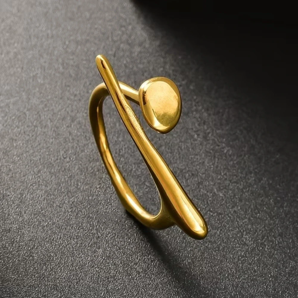 Gold Sculptural Bypass Ring 304 Stainless Steel Minimalist Modern Statement Ring